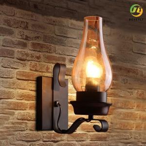 China Nordic Retro Wrought Iron Glass Amber Clear Wall Lamp For Bedroom Aisle Loft factory