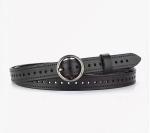 Round Buckle Full Holes 130cm Split Leather Belt For Coats