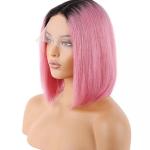 Short Bob 13x4 Lace Front Wig Human Hair Wig Ombre Pink Straight Wig Natural