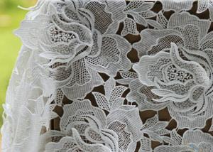 China White Water Woluble French Polyester Guipure Lace Fabric With 3D Flower Design factory