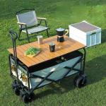Removable Canopy Green Iron Collapsible Wagon Cart for Outdoor Sports and