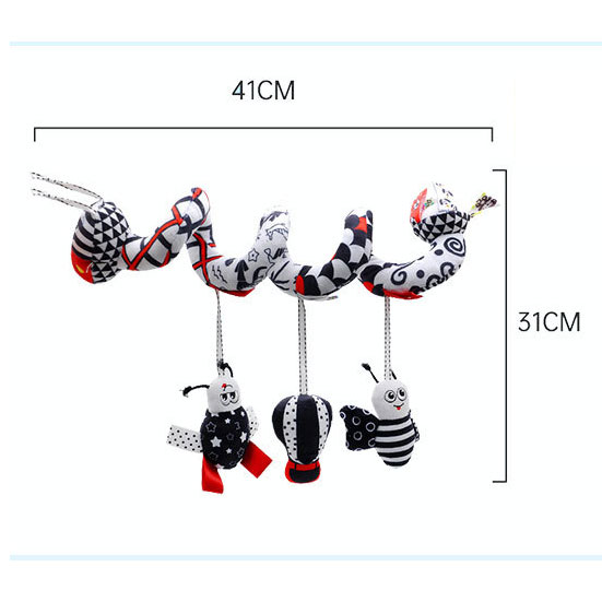 0 to 24 Months Baby Crib Stroller Wind Chime with Plush Bb Pendant in Black and White