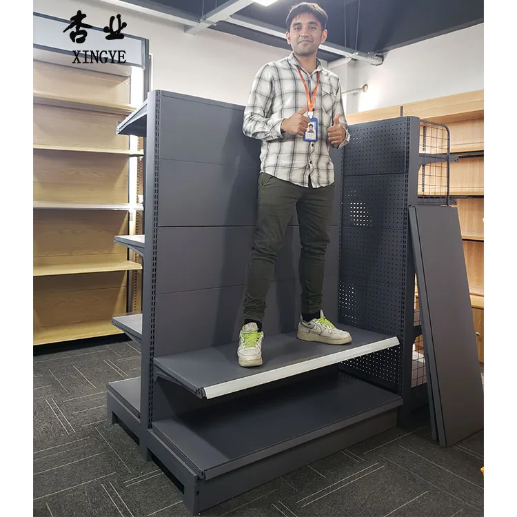 Factory Custom Size Color black gondola display grocery rack supermarket gondola shelving for retail store