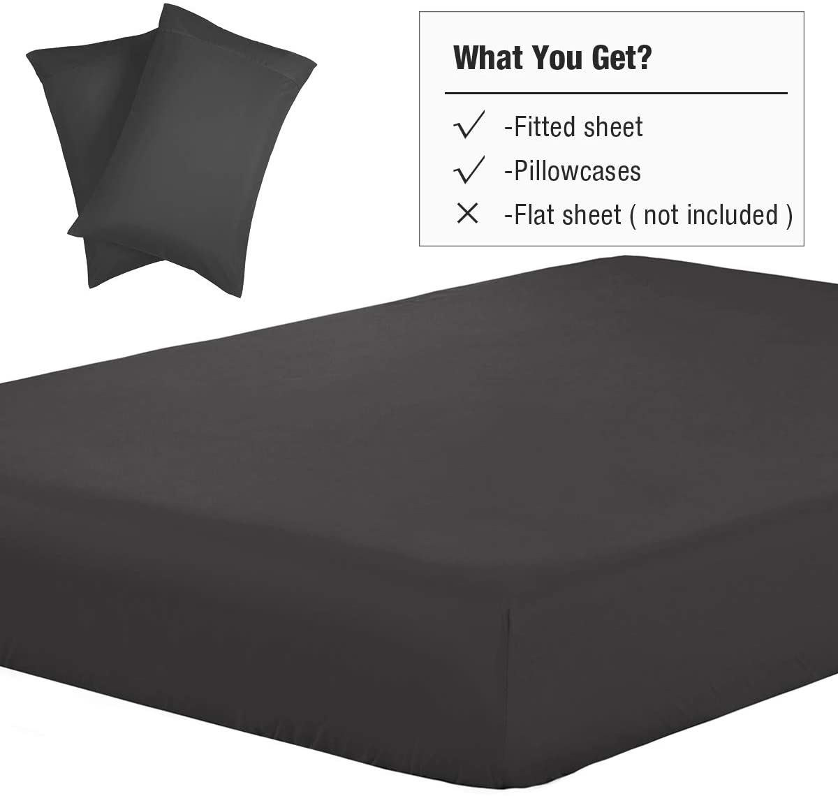 133 * 60 Fabric Density 3 Piece Fitted Sheet Set for 20" Deep Mattresses 2 Pillowcases