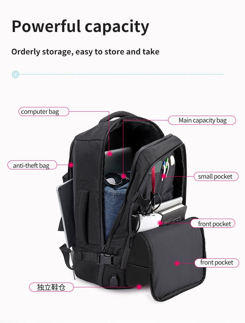 Waterproof Multifunction 32L 15.6 In Expandable Laptop Backpack With USB