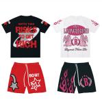 Casual Daily Life 2 Piece Set Mens Vintage Washed Acid Wash Sweat Shorts And T