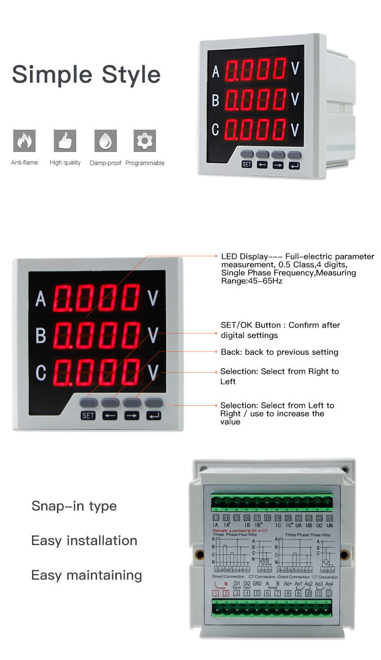 2022 hot sale 3 phase digital ammeter current kwh with RS485