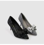 ZM035 9871-2 Plaid New Pointed Bowknot Diamond Ladies High-Heeled Shoes