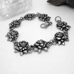 925 Silver Plated Titanium Stainless Steel Vintage Old Rose Link Bracelet (CE123