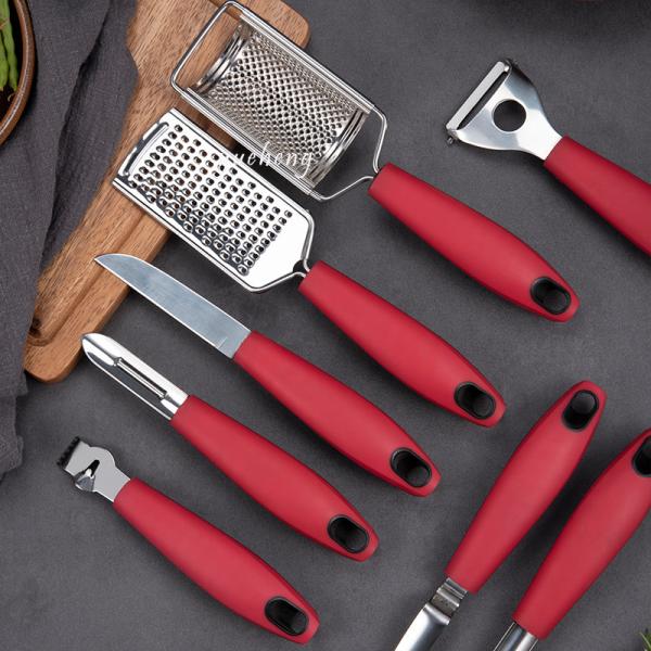 Premium Kitchen Gadget Set Stainless steel Utensils with Soft Touch Red Handles