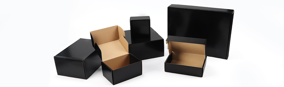 Black shipping boxes