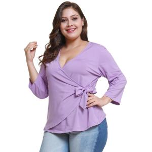 China Custom Made V Neck Plus Size Ladies Shirts Long Sleeve Ruffles Decoration factory