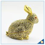 Handcraft Metal Rabbit Shape Trinket Box Full Of Rhinestone Lucky jewelry Box