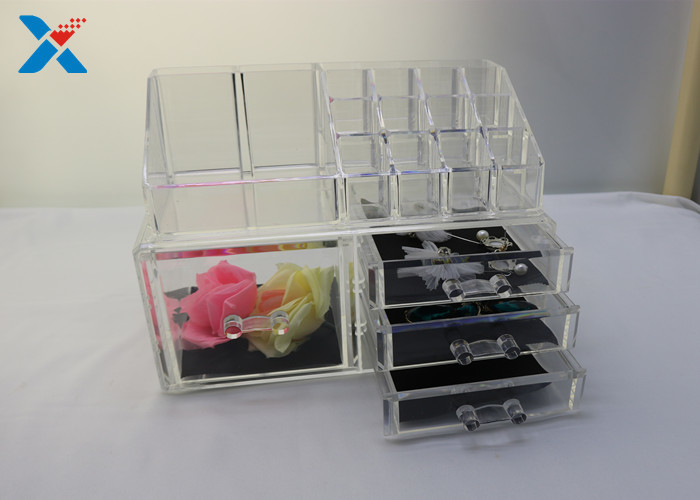 Eco Friendly Acrylic Makeup Organiser With Drawers Display Storage Box