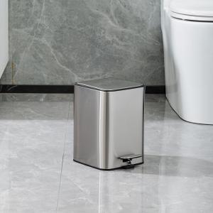 China Rolling Cover Type Stainless Steel Soft Close Pedal Trash Can for Bathroom Rectangle Defender Series Waste Bin in Silver factory