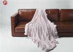 Rabbit Faux Animal Fur Blanket Throw Pink Warm Cozy Cover With Pompoms Fringe