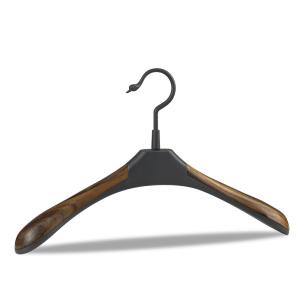 China SGS Wooden Pattern Black Metal Coat Hanger For Wardrobe factory