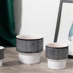 China Fashionable design modern style simple elegant planter flower pot outdoor decoration cheap embossed ceramic plant pots factory