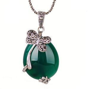 China Thail Silver Green Agate and Marcasite Pendant Necklace(N11064GREEN) factory
