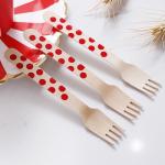 Eco Friendly 160MM Red Dots Wooden Cutlery Knife Fork Spoon Uensils Set
