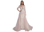 Sky Blue Color Saudi Arabic Evening Dresses Floral For Fashion Party Gown