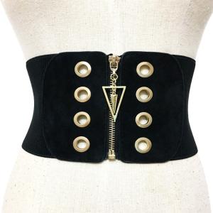 China PU Black Dress Belt Womens 12cm Strap Zipper Elastic Band Connection factory