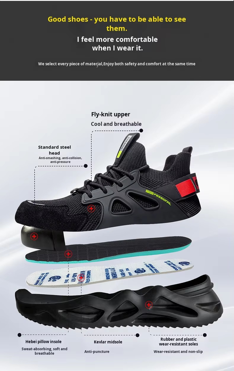 Comfortable And Durable Anti-Smashing EVA Sole Safety Shoes With Flying Knit Upper