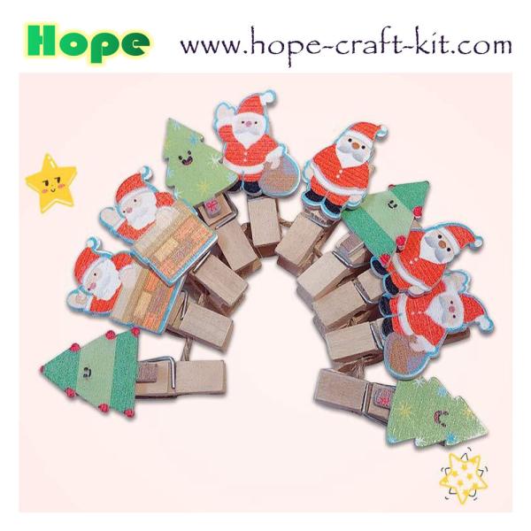 Natural Wood Color Solid Wooden Clothpins Clips Pegs with Animal Fruit Christmas