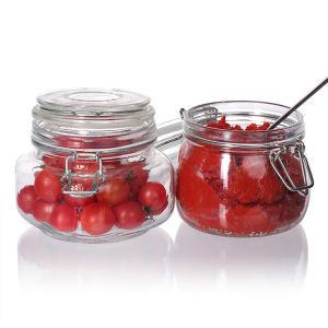 China Customized Large Capacity Sealed  Jar Clear Empty Glass Jar With Clip Lid 100ml 200ml on sale