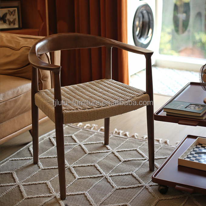 Home Furniture Modern North European Style Woven Cord Dining Chairs with Rubber Wood Frame