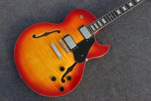 China Hollow body ES137 jazz guitar with cherry burst color and chrome hardware factory