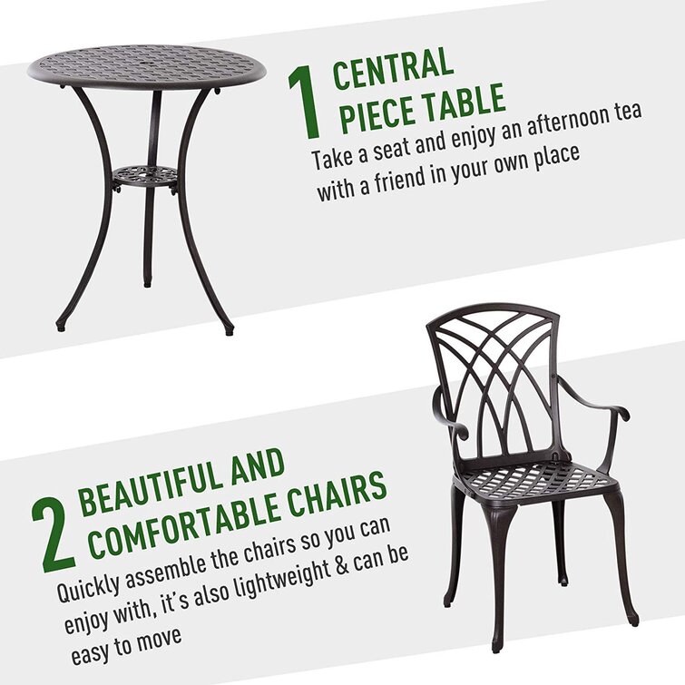 Cast Aluminum Balcony Furniture AJUNION 2 Seater Outdoor Bistro Set with Round Table