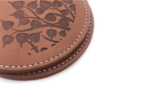 China Debossed Logo Drink Coasters With Logo PU Leather Brown Pantone factory