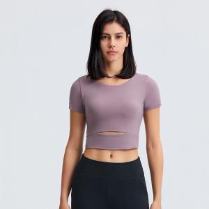 China Wholesale Short Sleeves Hollow Front Padded Crop Yoga Workout shirts Women Custom Gym Wear on sale