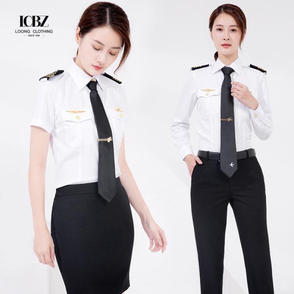 White Long Sleeve Cotton Poly STEWARDESS Uniform Shirt for Tactical Airlines