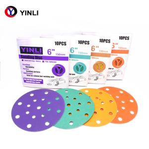 China 6 Inch 17 Holes PET Film Round Sandpaper Sandpaper Set Hook And Loop Sanding Disc factory