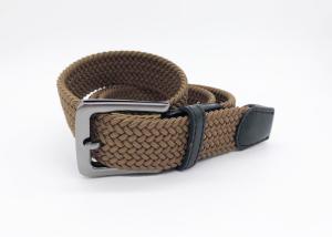 China 3.5CM One Layer Polyester Webbing Belt Brown Color With Leather Head / Tip factory