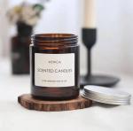 Christmas 200ml 300ml Amber Glass Candle Holder With Metal Lid