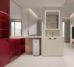 Beige And Red Accents Stainless Steel Full-Height Bedroom Wardrobe Cabinet