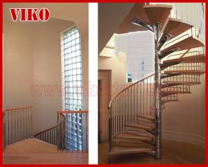 China Spiral StaircaseVH39S Tread Beech Aluminum Baluster Stair Curved Glass Handrail 304 Stainless Steel factory
