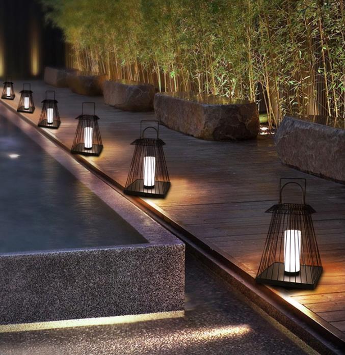 Creative Rattan Floor Lantern Lamp E27 Base For Outdoor Garden