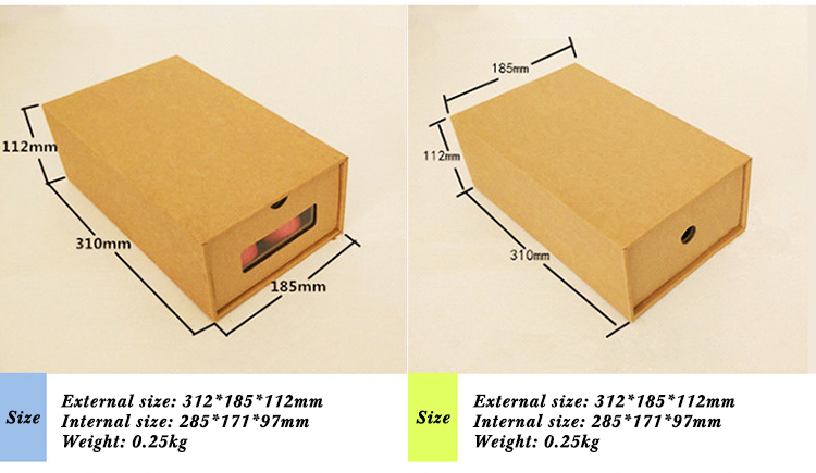 Kraft Drawer Cardboard Clothing Packaging Corrugated Shoe Box With Partial Window