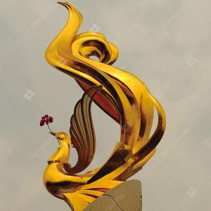 China Modern Large Bronze Sculpture Outdoor Bronze Phoenix Statue With Surface Gold Leaf Foil factory