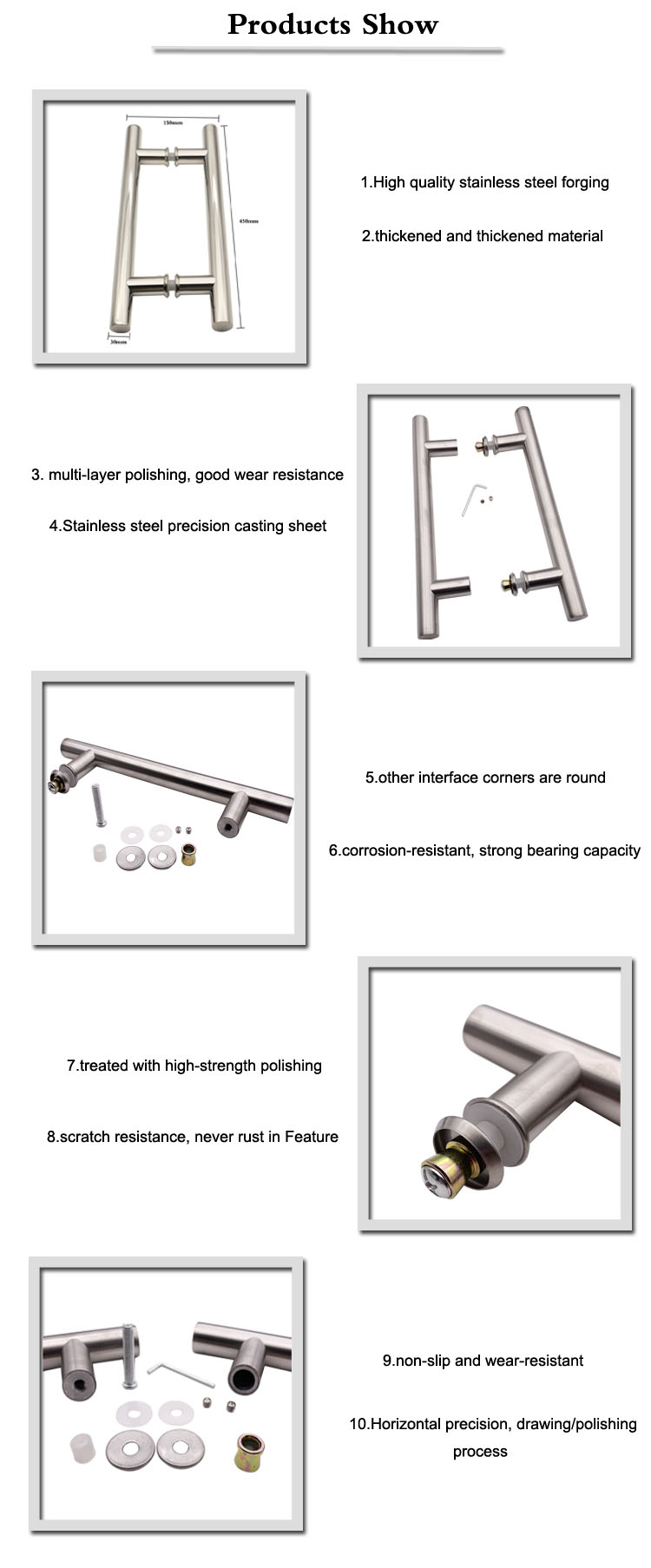 Villa Square Glass Door Handle Stainless Steel 304 Chrome Handle For Tempered Glass Door