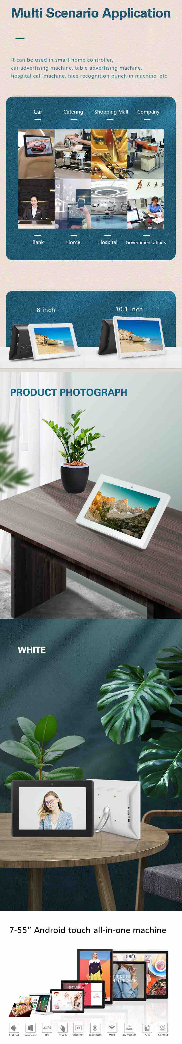 8 Inch Advertising Display 1280x800 IPS Touch Screen Android Monitor All In One PC