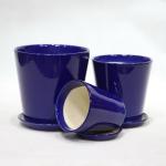 Indoor Lightweight Blue Ceramic Pots With Drainage