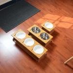 Pet Bowl Stainless Steel Bowl Solid Wood Shelf High Foot Oblique Mouth