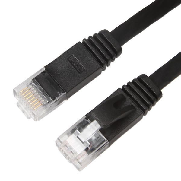 Weatherproof Stable Flat Internet Network Cable , Computer Black Cat 6 Patch