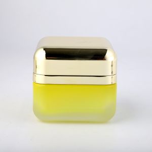China Yellow Matte 50g Frosted Glass Jar Personal Care Empty Container factory
