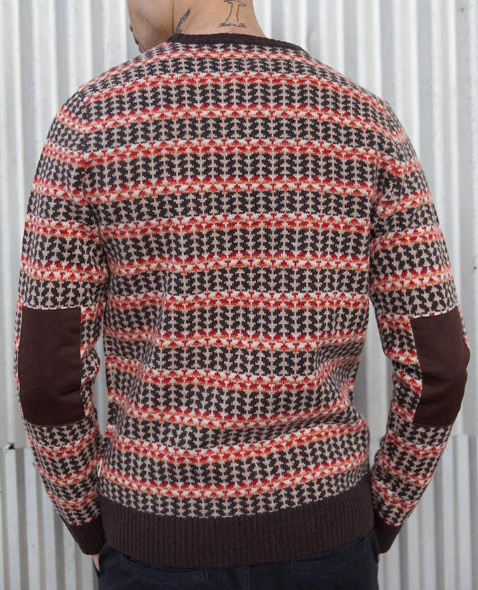 100 % Lambswool Jacquard Knit Sweater Fair Isle Floating For Male Striped